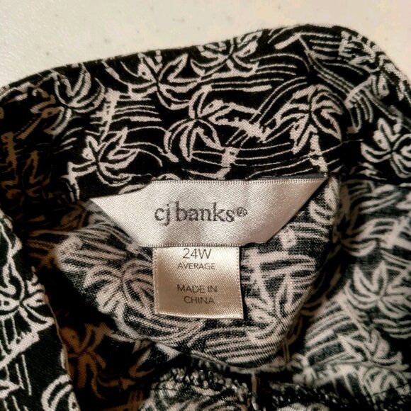 CJ Banks Skirt Plus Size 24 Midi Rayon Black White Palm Trees Tropical Beach Sun - Picture 4 of 9